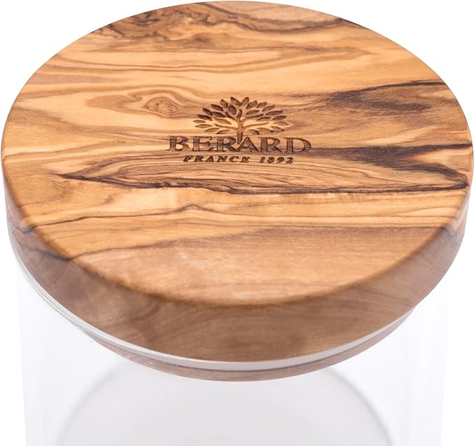 Browne & Co | BERARD Glass Jar with wooden lid, 4x4.25, ideal for storing kitchen essentials, featured at Athens Cooks.