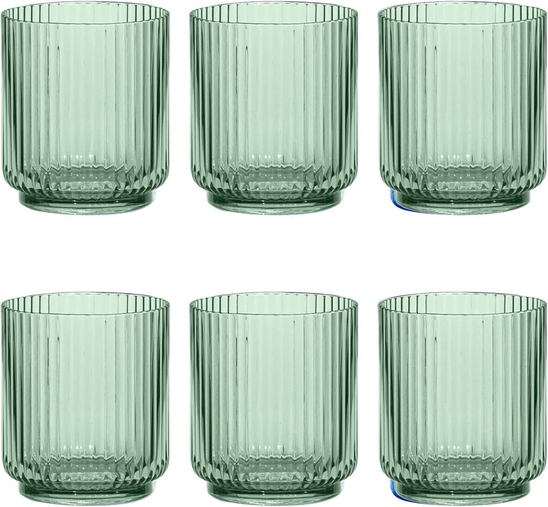 TarHong | Mesa Tall Tumbler - Sage Green, a clear ribbed acrylic highball glass, offering a shatterproof, stylish solution for outdoor entertaining and poolside use.
