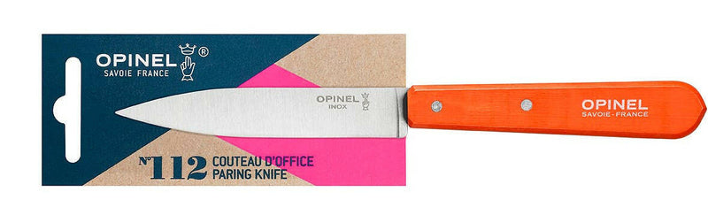 Opinel | Essential Birdsbeak Vegetable Knife with a 3-inch stainless-steel blade and bright orange wooden handle, ideal for precise fruit and vegetable preparation.
