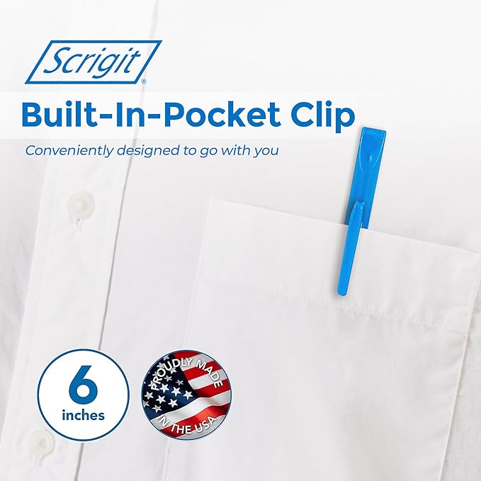Scrigit | Scraper Tool, Set of 2, shown with a white shirt and blue clip, ideal for cleaning tight spaces and delicate surfaces.