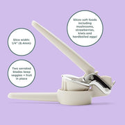 Chef'n Handheld Slicer featuring geared technology for slicing fruits and vegetables effortlessly, includes dual stainless steel serrated blades for safe, precise kitchen use.