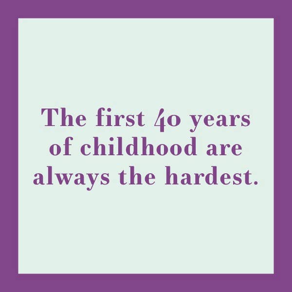 Drinks on Me coaster with the quote The first 40 years of childhood are always the hardest, adding humor to bar decor, perfect for gifts and parties.