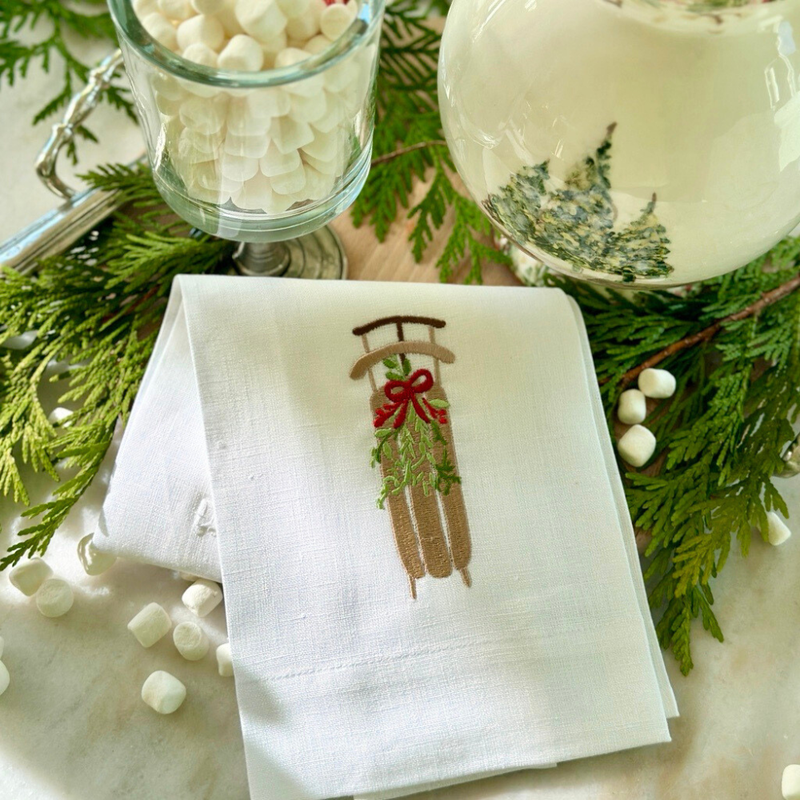 Arte Italica & Crown Linen Designs | Christmas Sled Tea Towel