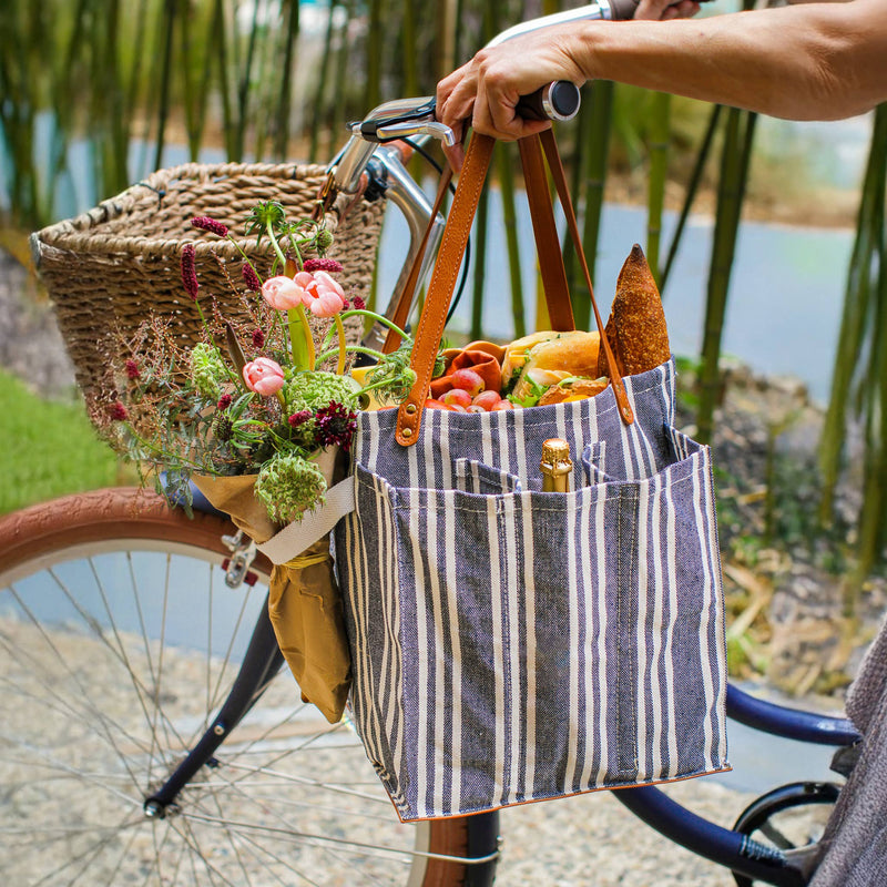 Capabunga | Deluxe Canvas Market Tote with Genuine Leather: Natural with Vegan Leather Handles and Base