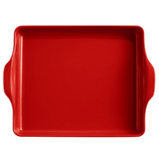 Emile Henry | Focaccia + Detroit Pizza Pan, 6 x 12.5, Burgundy, featuring small handles on the sides, ideal for creating crispy, chewy Detroit-style pizza.