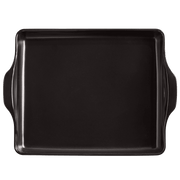 Emile Henry | Focaccia + Detroit Pizza Pan, 16 x 12.5, Charcoal, with short handles, ideal for creating crispy, chewy Detroit-style pizza crusts.