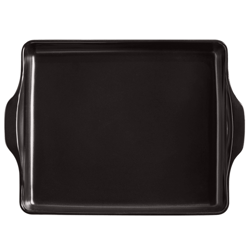 Emile Henry | Focaccia + Detroit Pizza Pan, 16 x 12.5, Charcoal, with short handles, ideal for creating crispy, chewy Detroit-style pizza crusts.