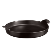 Emile Henry | Chicago Deep Dish Pan, Charcoal: A round cast-iron skillet with dual handles, ideal for crafting crispy deep-dish pizzas. Perfect for versatile oven use.