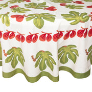 Couleur Nature - Fig Red & Green French Tablecloth: 71 x 71, featuring red figs and green leaves on ivory, designed by Bruno Lamy. Ideal for everyday elegance.