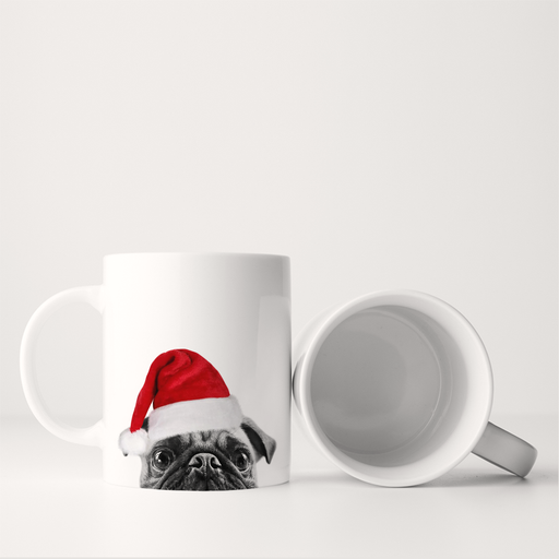 Perkie Prints - Santa Hat Pug 1 Mug: A festive ceramic mug featuring a pug in a Santa hat, perfect for adding holiday cheer to your kitchen routine.
