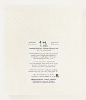 Three Bluebirds Swedish Dishcloth - Amber Garden, featuring sustainable paper with black text, ideal for eco-friendly kitchen cleaning, available at Athens Cooks.