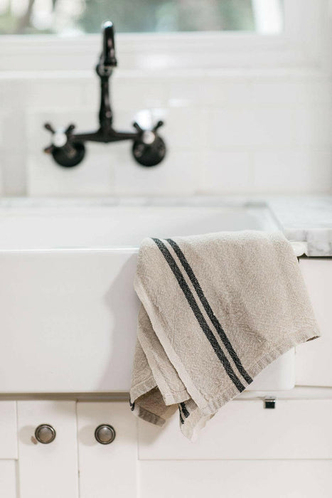 Caravan Home | Vintage Linen Natural & Black Towels.