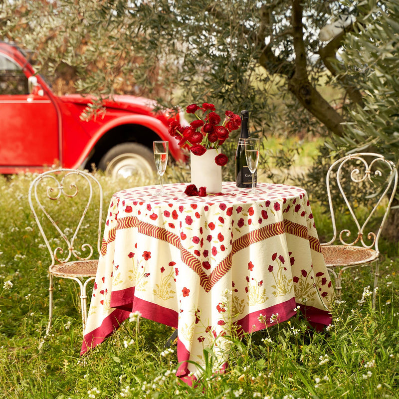 Couleur Nature | Poppies Red & Green French Tablecloths: 71" x 71"