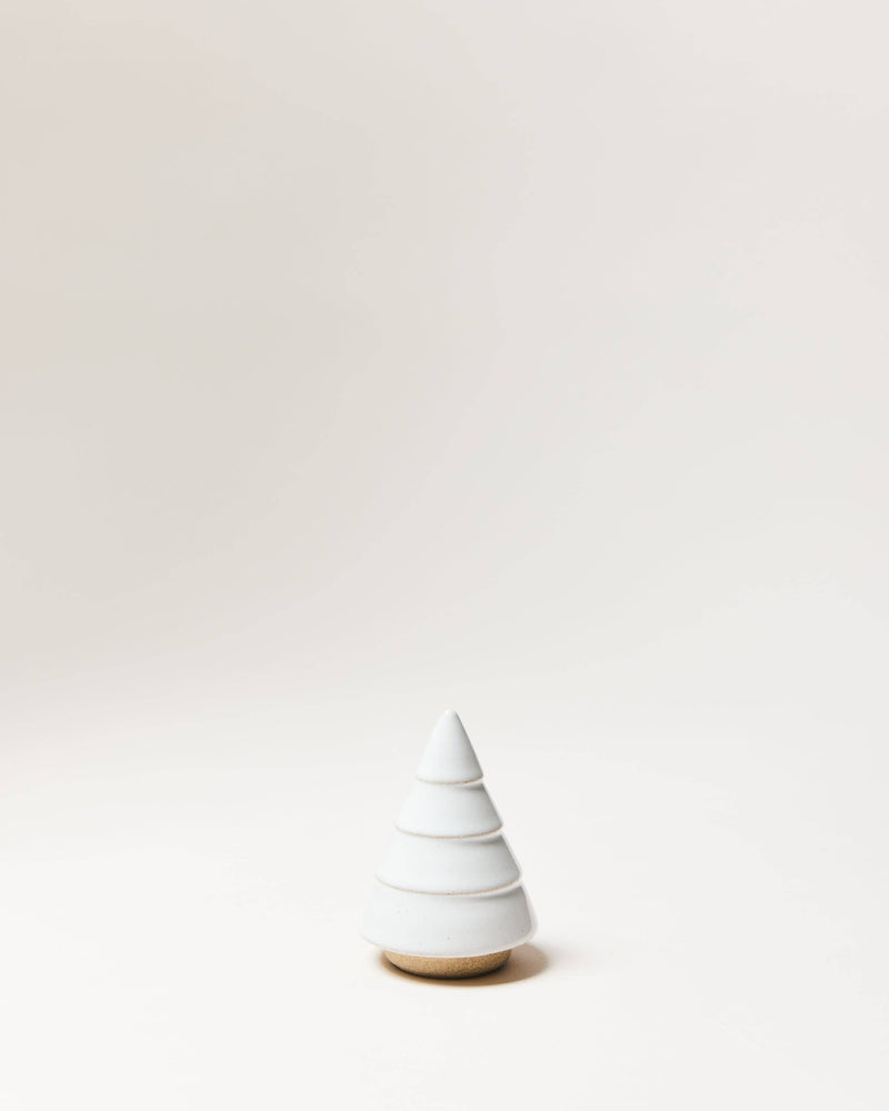 Farmhouse Pottery - Balsam Woodland Trees: Wee, featuring a minimalist, white-glazed ceramic cone on an unglazed base, ideal for year-round decor.