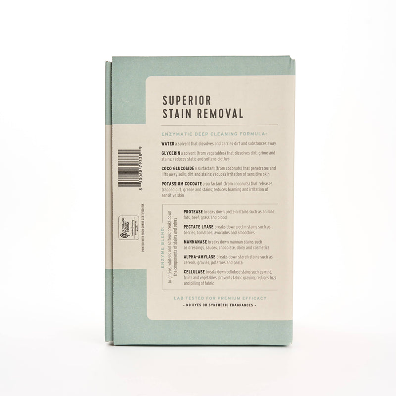 Root and Splendor - Bulk Stain Remover: 18 L packaging, highlights enzymatic formula for deep cleaning, eco-friendly, unscented, with no dyes or synthetic fragrances.