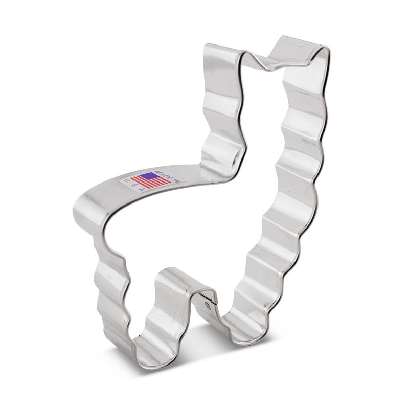 Ann Clark | Cookie Cutters - Llama: A silver llama-shaped cookie cutter, ideal for creating fun baking projects, from America's largest cookie cutter manufacturer.