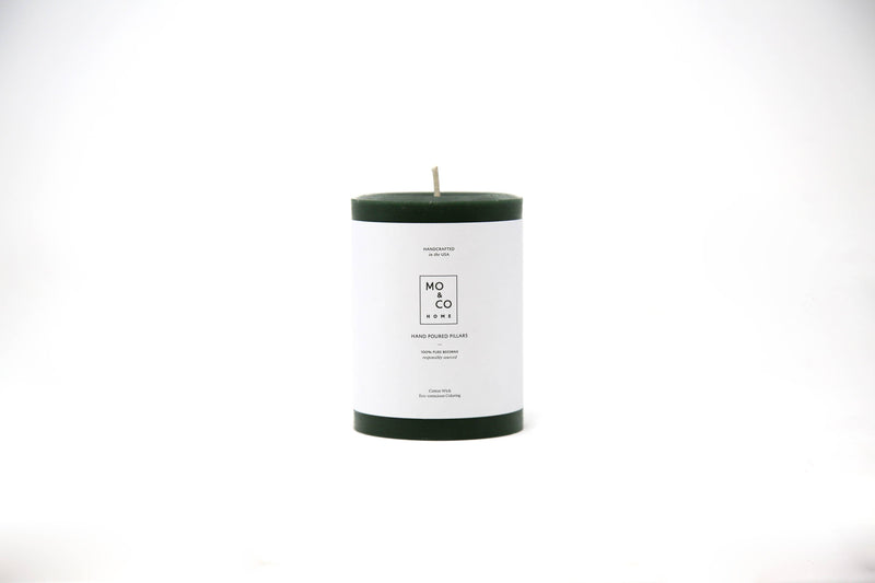 Mo&Co Home - Forest Green | 100% Beeswax Pillar Candle | All Natural, Handmade: 3x4 Inch with eco-conscious coloring and a cotton wick, perfect for clean burning.
