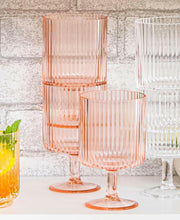 TarHong | Mesa Stacking Goblet - Pink: Acrylic, shatterproof goblet designed for outdoor use, mimicking glass with vertical rib optic, ideal for poolside entertaining and durable occasions.