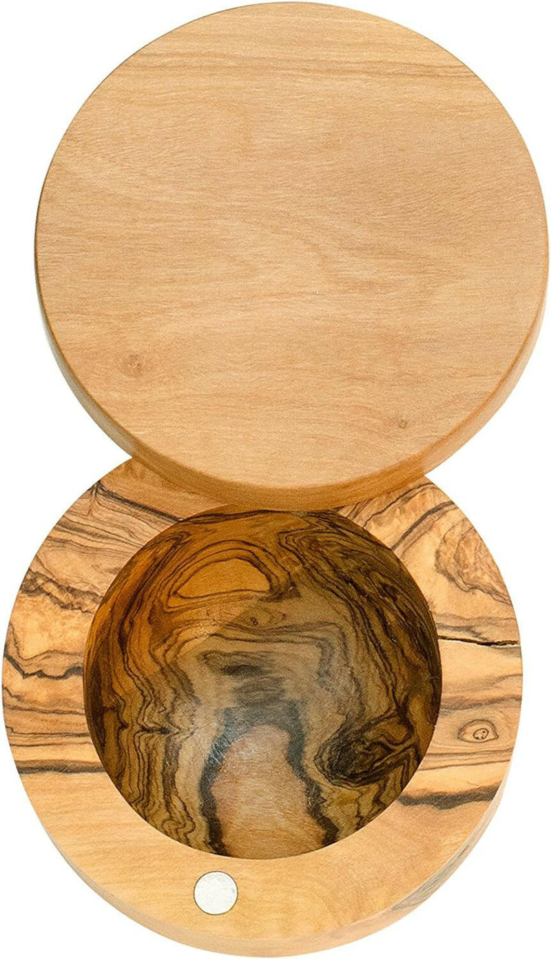 Olivewood Salt Keeper by Bérard, featuring a magnetic lid for easy access, crafted for durability and elegance, ideal for enhancing any kitchen collection.