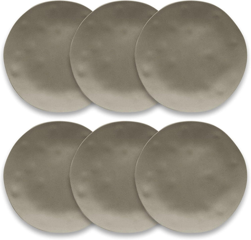Set of six TarHong | Planta Matte Dinner Plates with organic edges and a matte dune finish, crafted from durable plant-based materials for versatile dining.