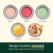 Cuisinart | Cool Creations 2 Quart Ice Cream Maker with bowls of diverse ice cream flavors, highlighting its efficiency in creating frozen treats.