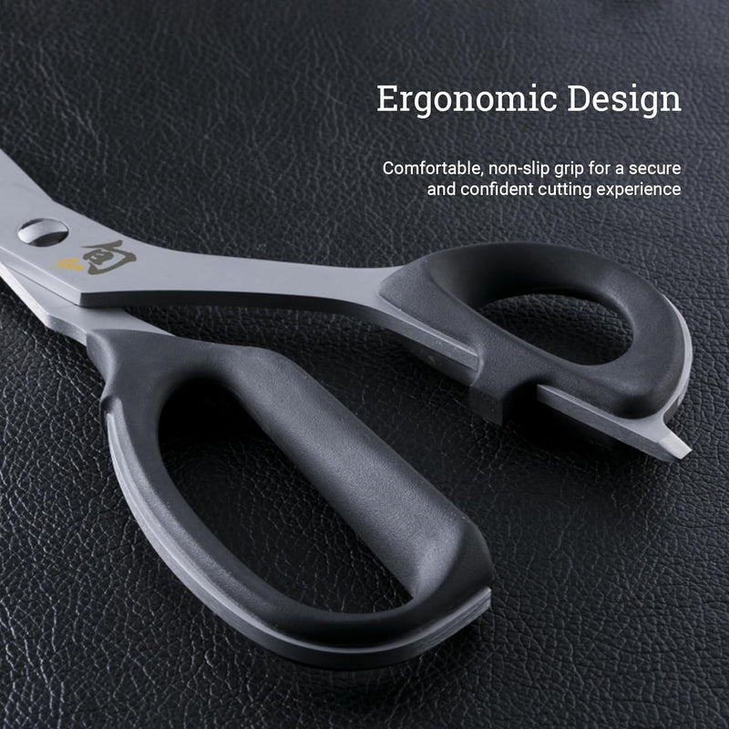 Shun | Shear Set, 2-Piece on textured surface, featuring ergonomic black handles and Japanese stainless steel blades, ideal for versatile kitchen tasks.