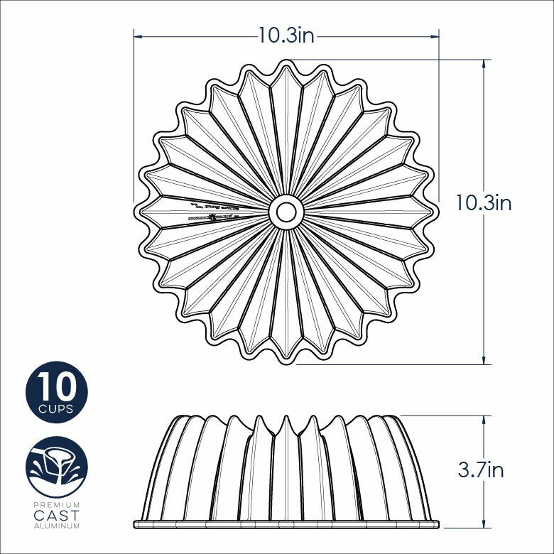 Nordic Ware | Brilliance Bundt® Pan sketch, highlighting its elegant design and intricate detailing, perfect for baking with a 10-cup capacity for showstopping cakes.