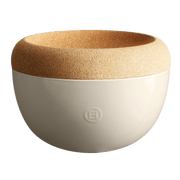 Emile Henry | Deep Storage Bowl, Clay: A two-tier ceramic container with a cork collar, designed for optimal produce storage and countertop appeal.