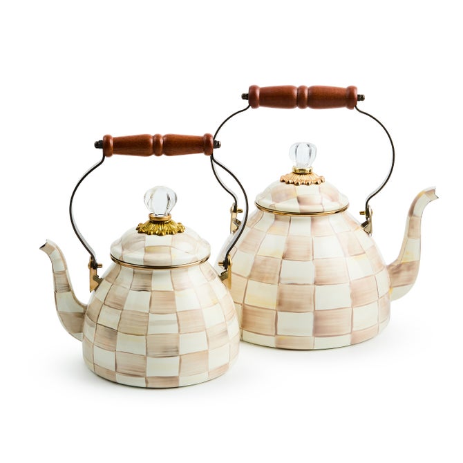 MacKenzie-Childs | Mocha Check 3 Quart Tea Kettle