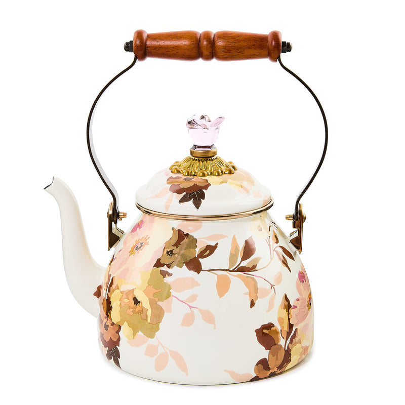 MacKenzie-Childs | White Wild Rose Tea Kettle, 2 Qt