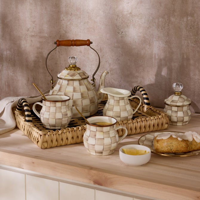 MacKenzie-Childs | Mocha Check 2 Quart Tea Kettle