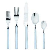 Mepra SPA - Place Set 5 Pcs Fantasia: New Coral, featuring high-quality Italian 18/10 stainless steel silverware with durable, welded handles. Dishwasher safe with lifetime warranty.