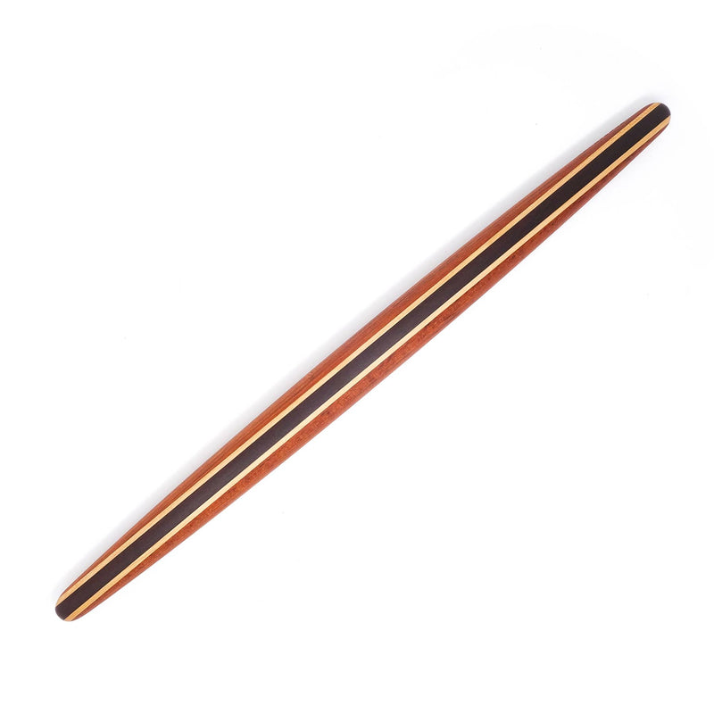 Earlywood | French Rolling Pin - Jatoba features a sleek, contoured wooden design with black stripes, ideal for precision baking, crafted for maneuverability and control.