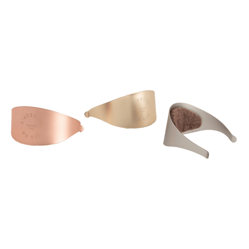 L'Atelier du Vin - USA - Drop Stopper - LE TRIO WINE RINGS: Set of three metal drip rings with absorbent felt lining, designed to prevent wine bottle drips.