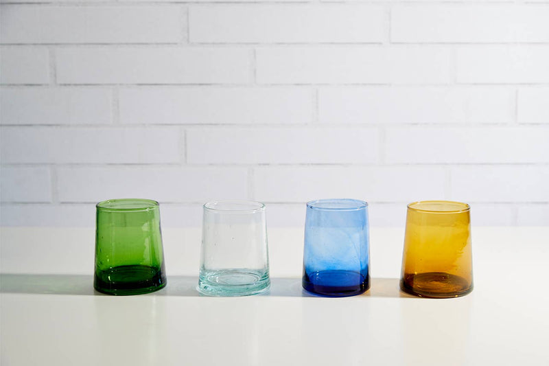 Moroccan Cone Glassware Small - Amber - Set of 6, featuring hand-blown cone-shaped glasses with visible bubbles, ideal for beverages or as decorative vases.