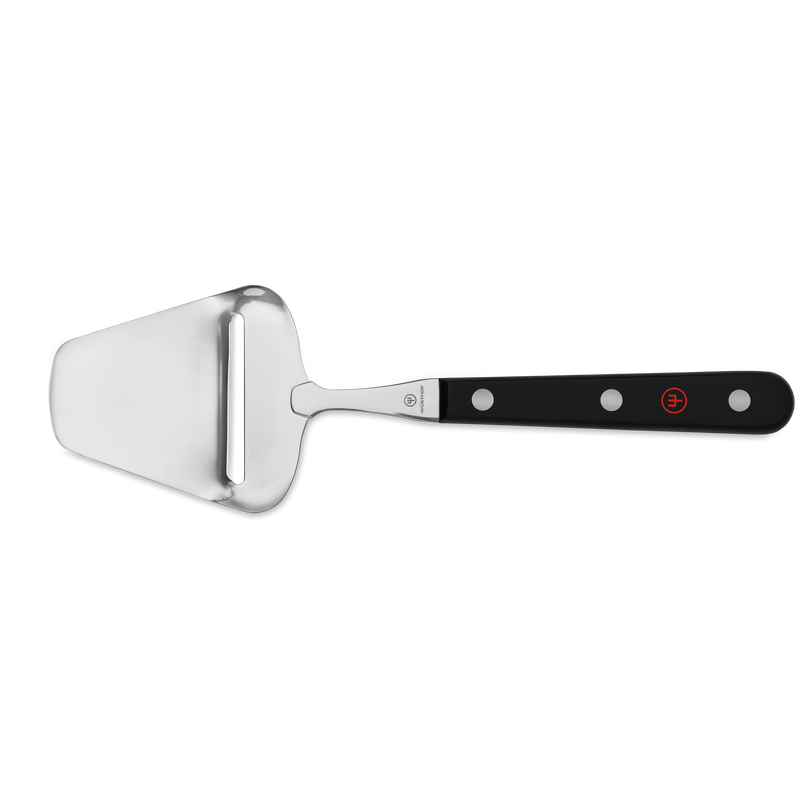 Wüsthof 4 3/4 Cheese Plane with a sleek black handle, ideal for slicing cheese, showcased as a premium kitchen utensil from Athens Cooks.