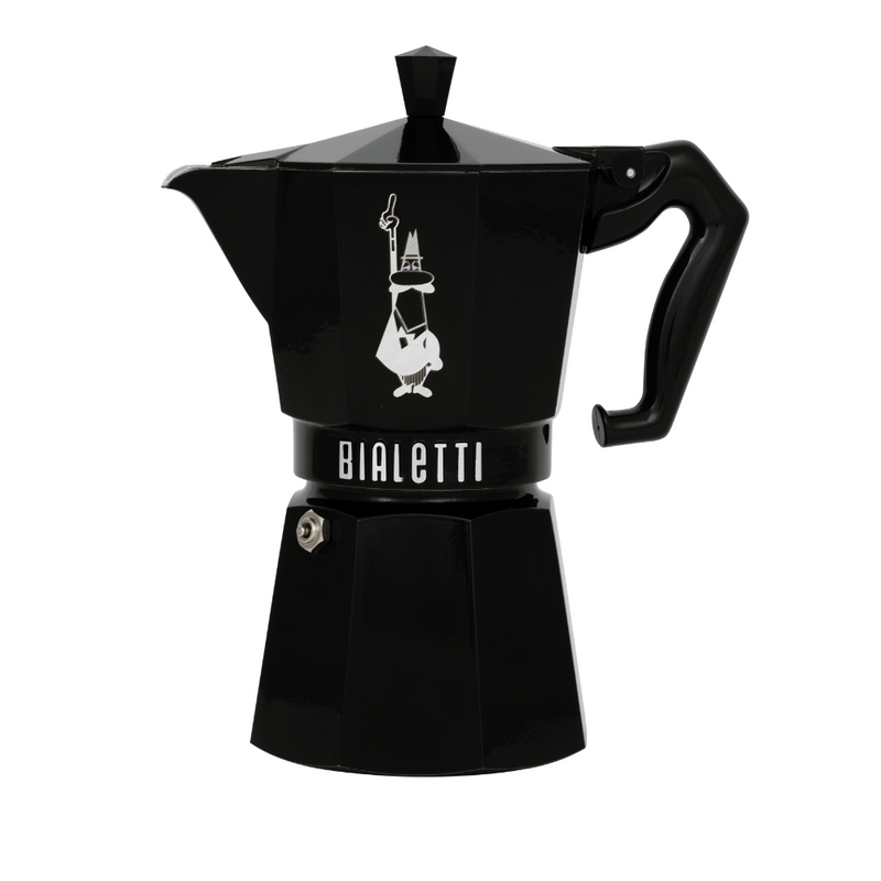 Bialetti | Black Moka Express Exclusive 6 Cup: Classic Italian stovetop espresso maker with vintage-style finishes and diamond-shaped handle, perfect for brewing rich coffee.