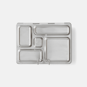 PlanetBox - Rover Lunch Box: Stainless-steel tray with five sections and a latch, designed for varied food servings, includes two silicone lidded containers.