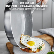 GreenPan GP5 Frying Pan Set with 10 and 12 pans, featuring diamond-reinforced ceramic nonstick coating and reverse-riveted handles for durability and seamless interior.