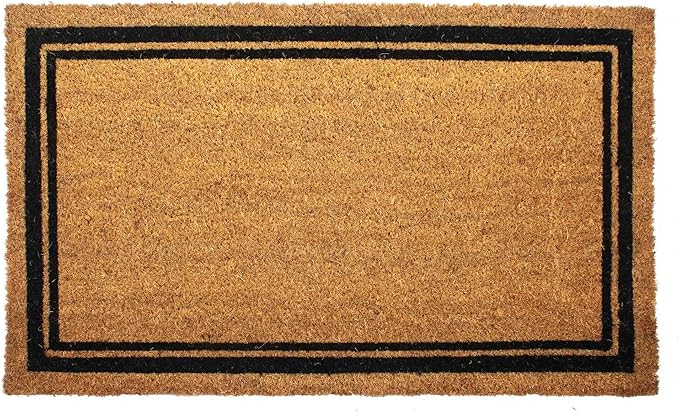 Entryways | Natural coir doormat with black double-line border, designed for durable dirt-gripping at your entryway. Perfectly complements Athens Cooks' curated kitchen ambiance.