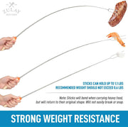 Zulay Kitchen Extendable Marshmallow Roasting Sticks held in hand, showcasing their telescopic design and wooden handle, ideal for safe marshmallow roasting.