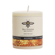 Big Dipper Wax Works Pure Beeswax Pillar Candle, Large 3 x 6, emits a warm glow and sweet honey scent, ideal for elegant home decor.