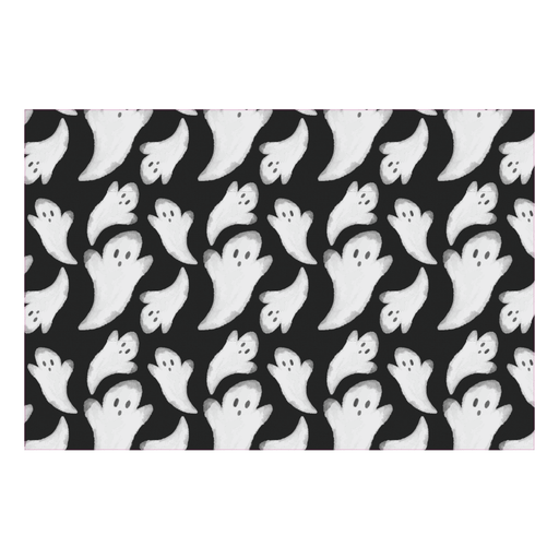 Carolina Creekhouse - Fab-Boo-Lous FloorFlat: Black premium vinyl mat with playful white ghost pattern, ideal for stylish, easy-to-clean Halloween-themed home decor.
