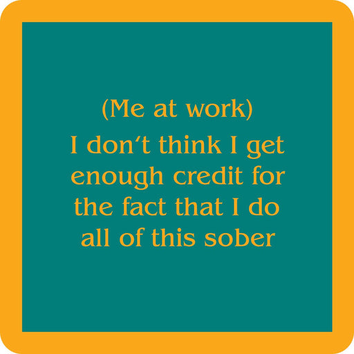 Drinks on Me - COASTER Me At Work, humorous resin coaster with cork backing, perfect for adding charm to home bars and gifting.