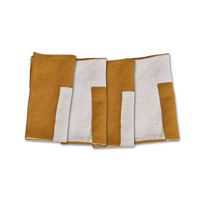 Misette | Bauhaus Embroidered Linen Napkins, Amber, Set of 4