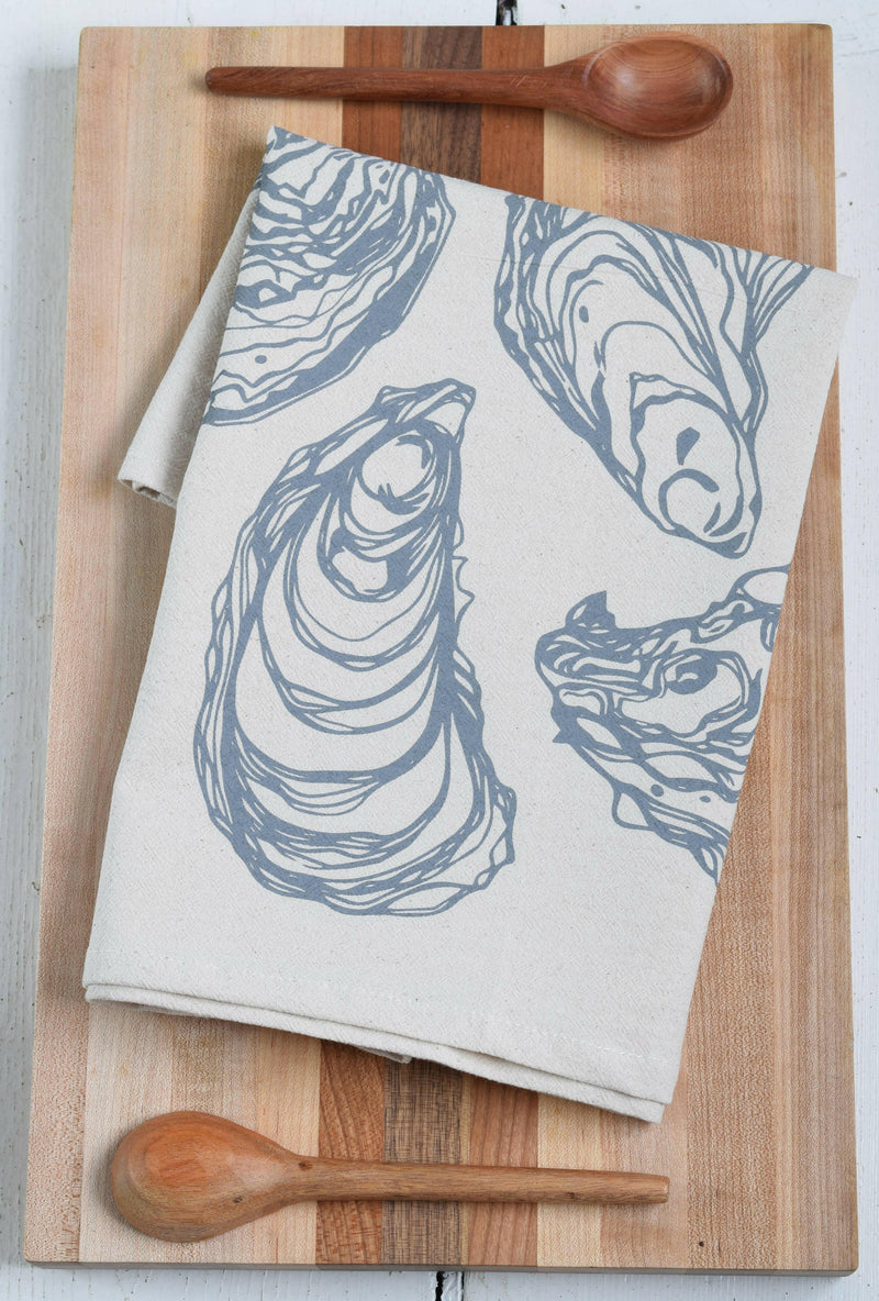 Hearth and Harrow - Oyster Tea Towel in Grey - Organic Cotton - Sea Shell Print.