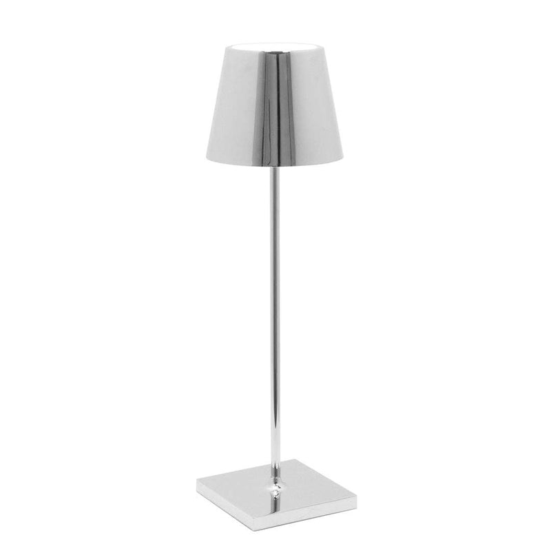 Zafferano America - Poldina Pro Cordless Lamp: Rust with a minimalist design, featuring a square base, slender stem, and conical metal shade. Ideal for modern kitchen spaces.