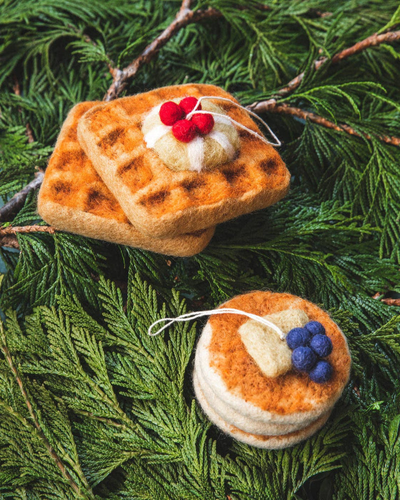 Farmhouse Pottery | Felted Breakfast Ornament, Waffle Stack