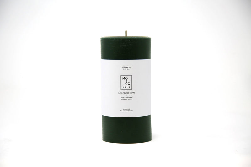 Mo&Co Home - Forest Green | 100% Beeswax Pillar Candle | All Natural, Handmade: 3x4 Inch, featuring a handcrafted, eco-friendly design with a cotton wick and clean-burning properties.