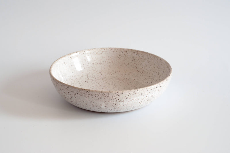 RachaelPots - Pasta Bowl Small: Sage, a light off-white, speckled ceramic bowl, ideal for pasta or noodles, hand-thrown and microwave-safe, made in Brooklyn.